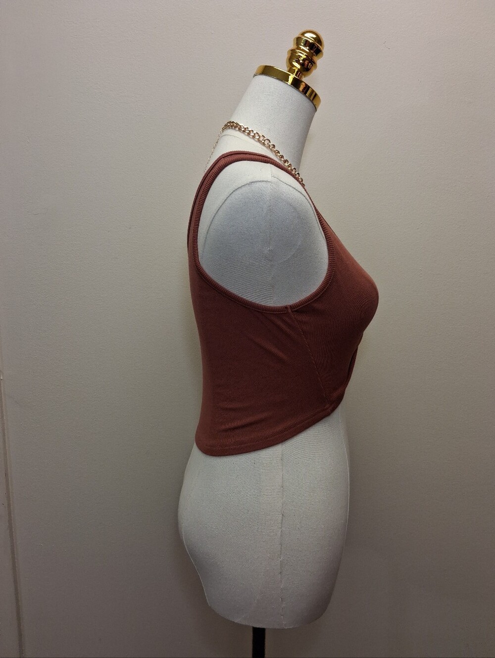 SHEIN Rust Brown Twist Front Ribbed Crop Tank Top Size Small - Picture 2 of 10